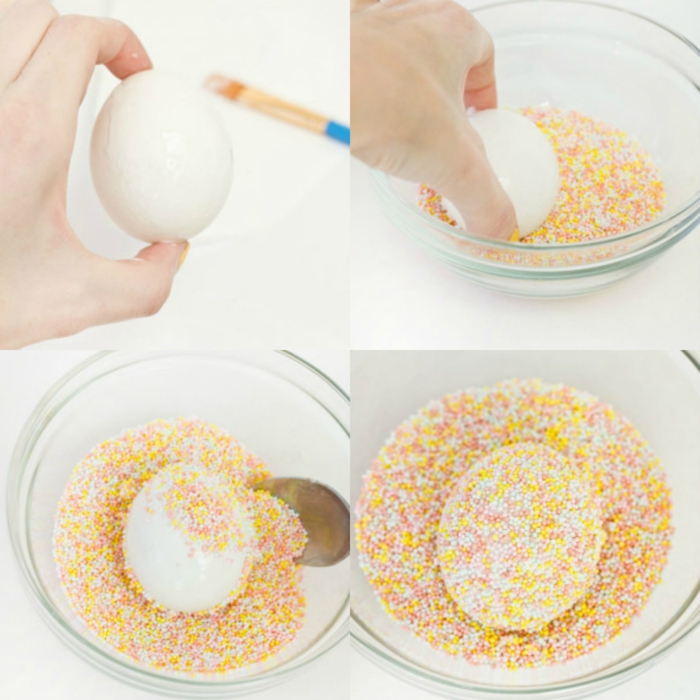 como decorar un huevo con bolas de azúcar en colores paso a paso, huevos de pascua originales 