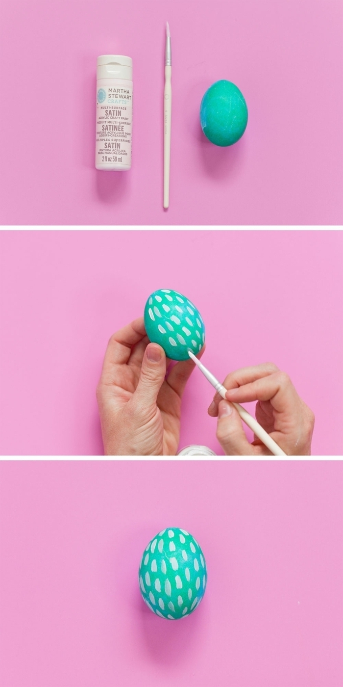 etapas para decorar un huevo de Pascua, huevos de pascua en colores llamativos, decoración con pintura acrílica