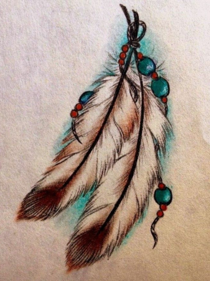 dibujos en papel de tatuajes de plumas, plumas indianas de encanto, precioso tatuaje con simbologia 