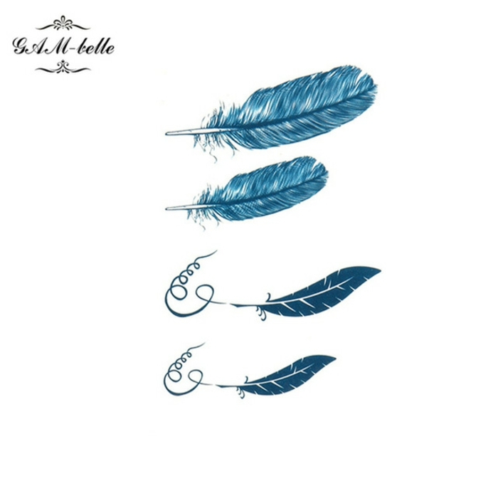 dibujos de tatuaje pluma en azul, diferentes diseños bonitos, diseños originales para hombres y mujeres
