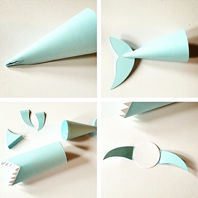 manualidades con tubos de papel higienico con tutoriales, tiburón de cartón paso a paso 