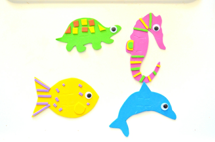 animales del océano hechos de goma eva, ideas de manualidades con goma eva con tutoriales 