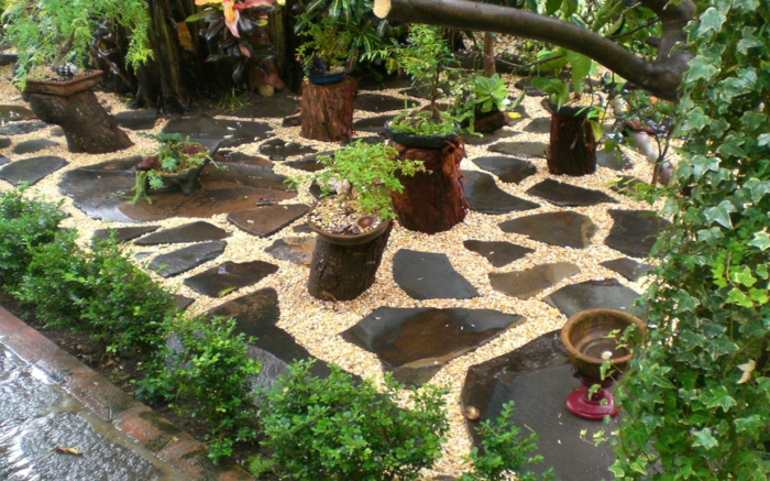 jardines bonitos decorados con gravilla y piedra, ingeniosas ideas de decoración de espacios pequeños 
