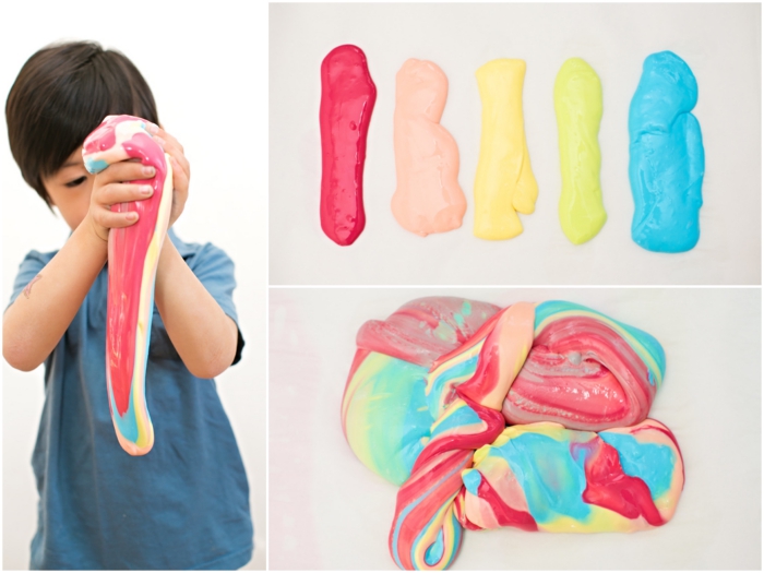 ideas para los pequeños, manualidades faciles para niños y adultos, cómo hacer slime colorido 