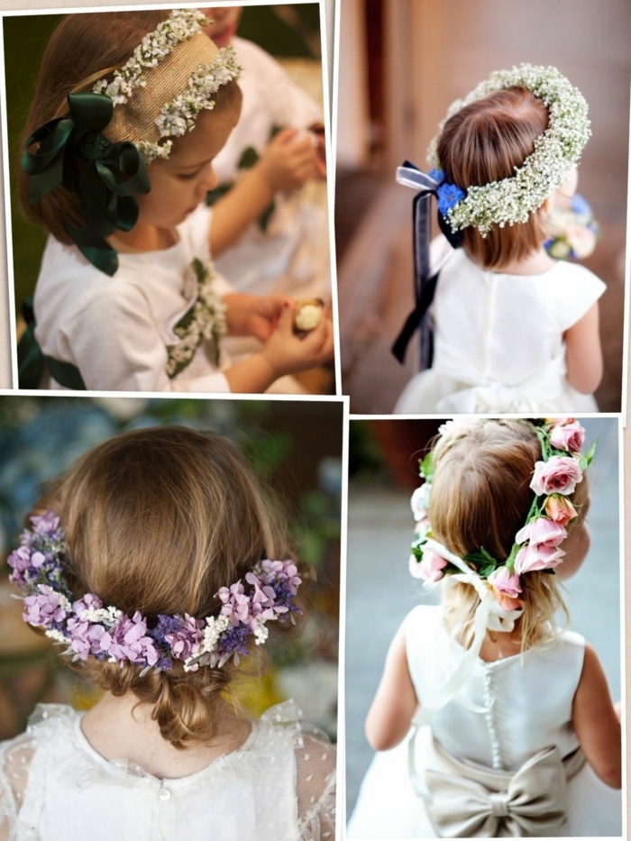 peinados faciles para niñas, cuatro ideas de peinados para niñas para la comunion con cintas y diademas de flores, peinados faciles para niñas videos