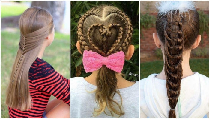 peinados faciles y bonitos, tres ideas de peinados para niñas más grandes, peinado de trenzas en forma de corazón
