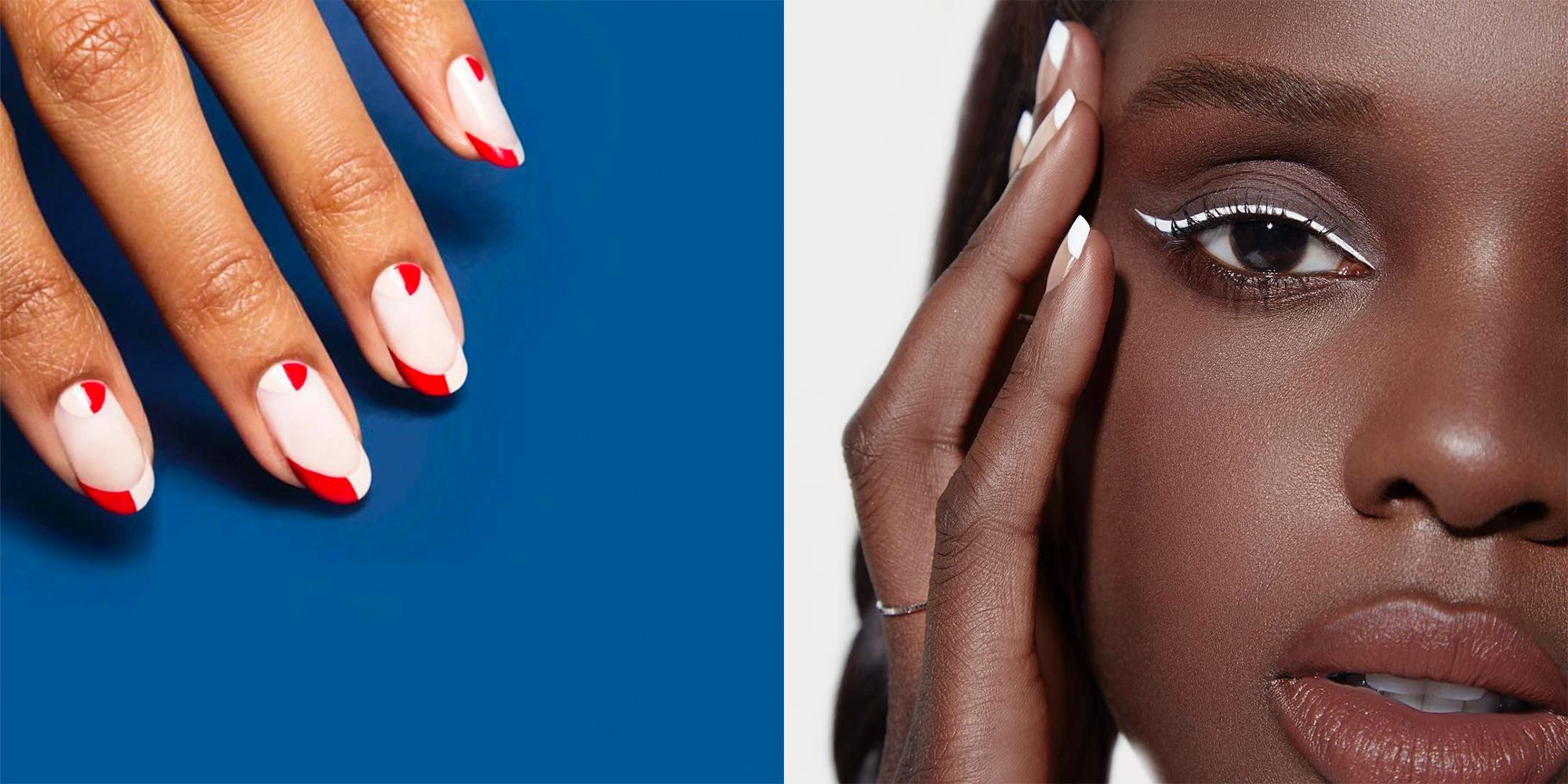 bonitas ideas de uñas francesitas con detalles, ideas de diseños de uñas francesas decoradas que estarán en tendencia en 2018, uñas largas ovaladas con detalles en rojo