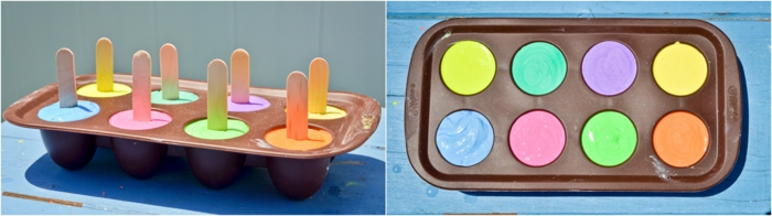 pasos para elaborar unas tizas DIY en forma de helado en los colores del verano, ideas de manualidades faciles y rapidas