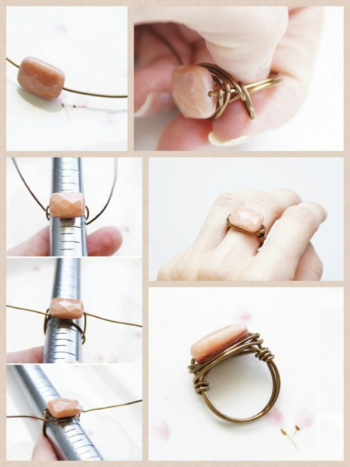 ideas para regalos de cumpleaños, anillo de alambre con abalorios, imagen con pasos de como hacerlo