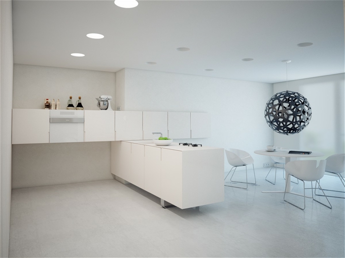 diseño en estilo contemporáneo minimalista, decoración de interiores en blanco, cocinas modernas blancas 