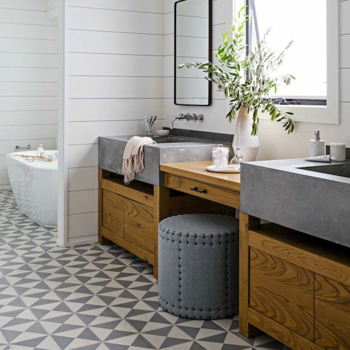 decoración de encanto baños grises con muebles de madera, cuartos de baño en blanco y gris 