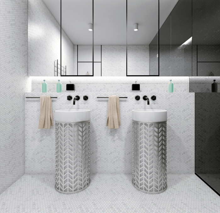 baño de encanto en estilo contemporáneo, baños modernos con grandes espejos en gris y blanco 