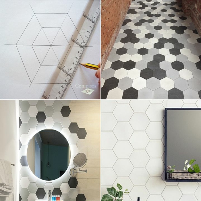 alicatar baños como hacer baldosas hexagonales, pasos para hacerlas en blanco y negro