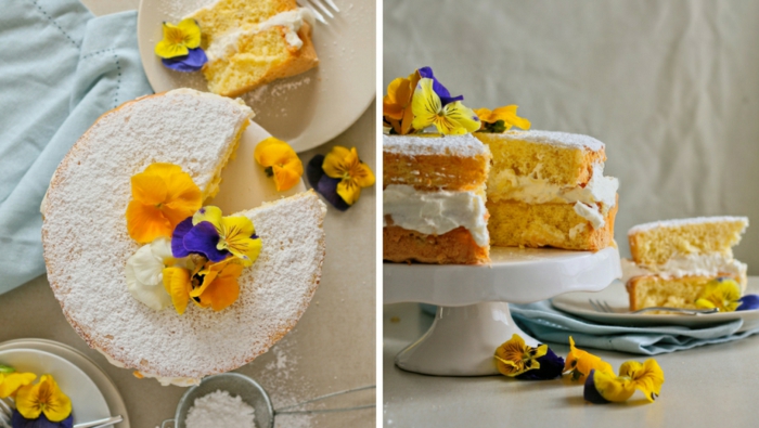 preciosa tarta super esponjosa hecha a base de bizcocho de limon, tartas de bizcocho rápidas y fáciles 