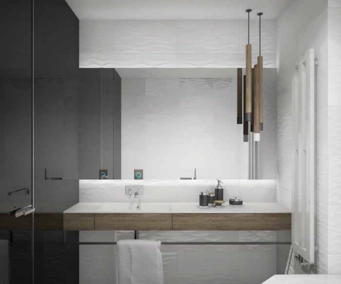 fotos de baños modernos decorados de diseño, decoracion en blanco y gris con detalles de madera 