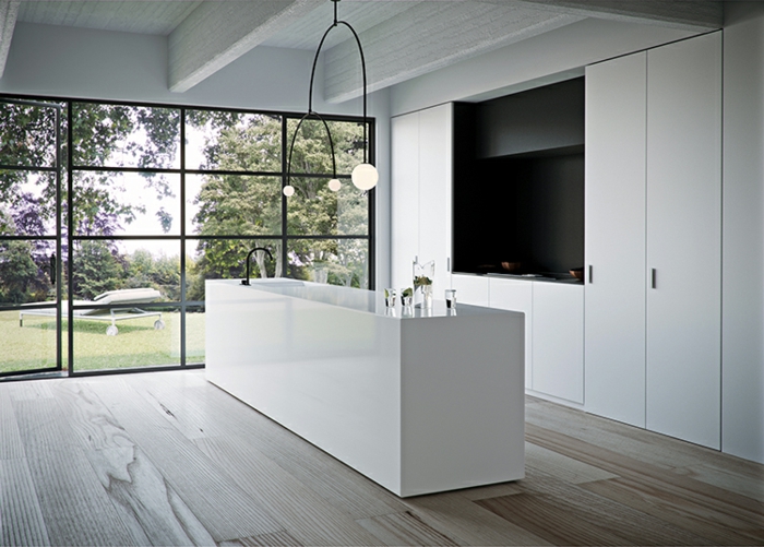 alucinante idea diseños de cocinas modernas decoradas en blanco, estilo minimalista, lámparas super originales 