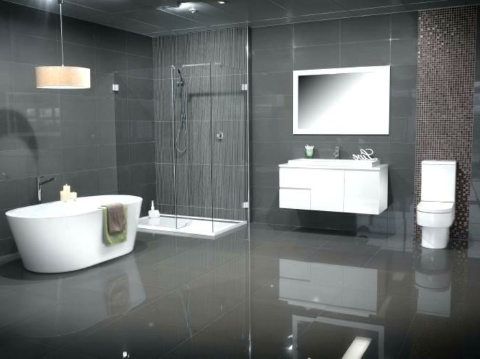 ideas de decoración baños modernos con ducha, cabina de ducha moderna, bañera exenta 