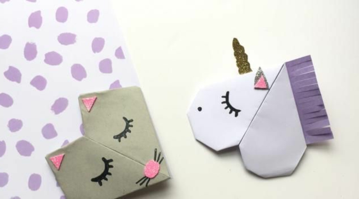 marcarpaginas infantiles de encanto, pequeños detalles para regalar, marcarpaginas gato y unicornio 