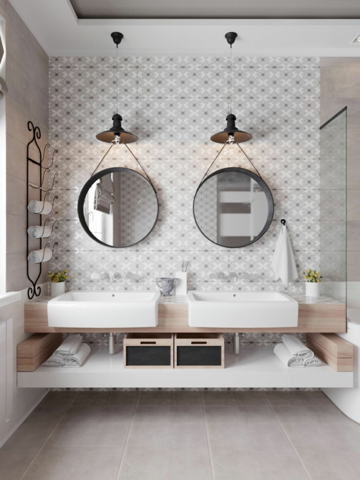 ideas de baños modernos con ducha decorados según las últimas tendencias, espejos modernos ovales 