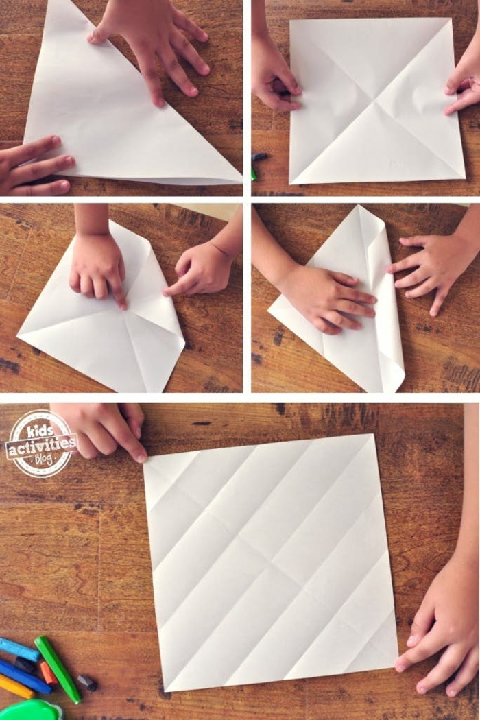 papiroflexia paso a paso , proyectos DIY para niños, como doblar una hoja de papel para conseguir la forma de un barco 