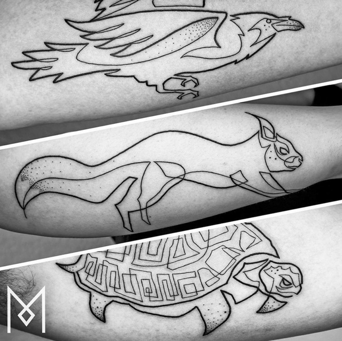 tres diseños super originales de tatuajes geométricos con animales, ideas de tatuajes en el antebrazo