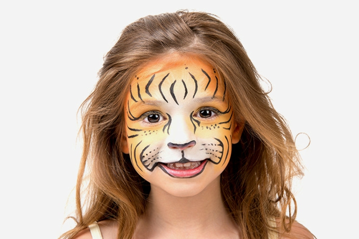 cara de tigre, maquillaje para halloween fácil para los niños, ideas originales y super fáciles de hacer 
