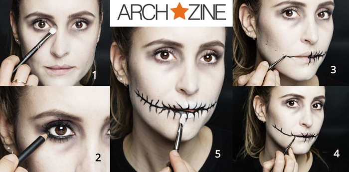 maquillaje halloween facil paso a paso, tutoriales de maquillaje en imágines, pintar la cara de zombie 