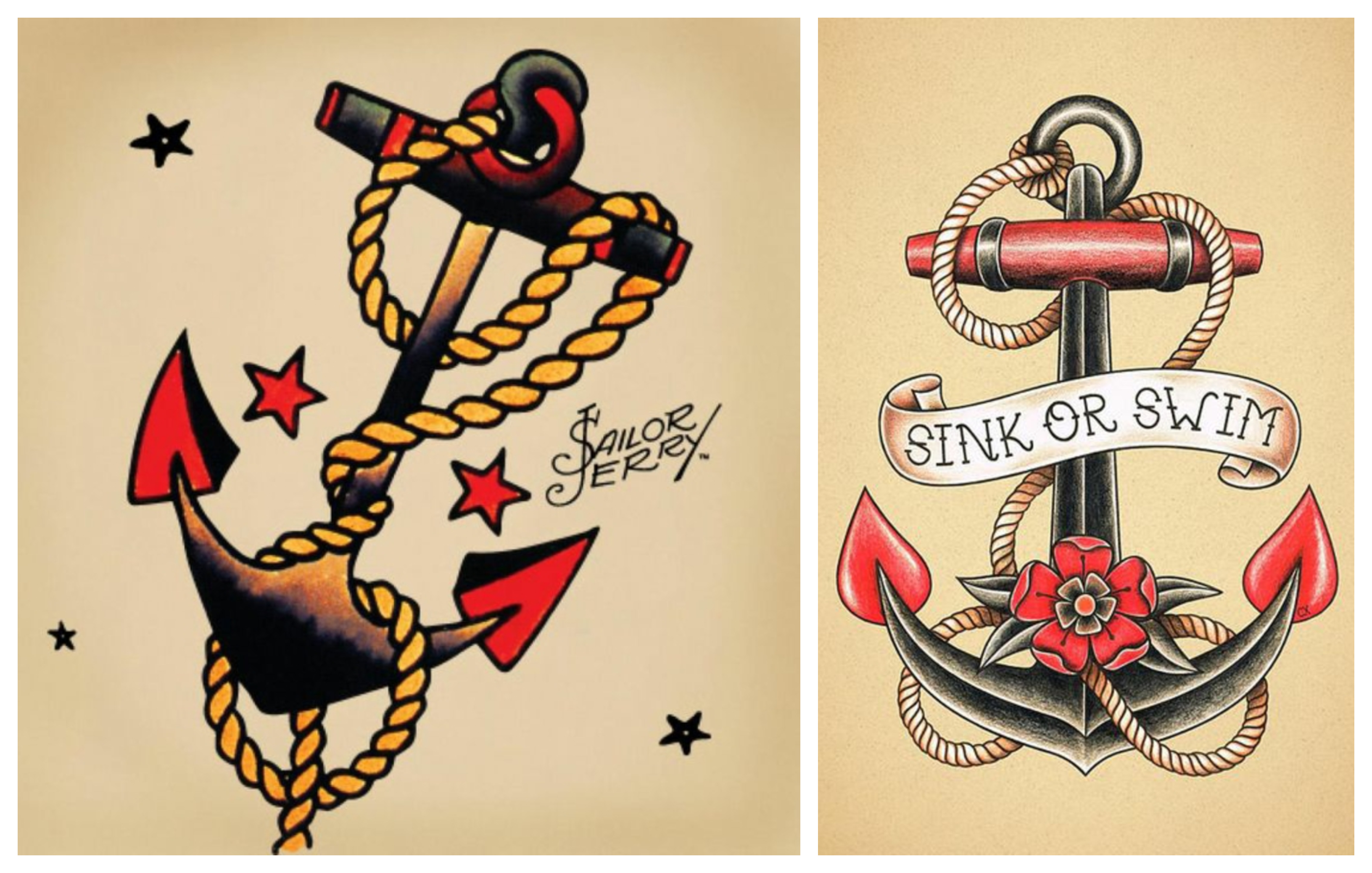 típicos símbolos de los tatuajes tradicionales americanos, tattoos con anclas, tatuajes para hombres en el brazo, ejemplos de tatuajes old school marineros