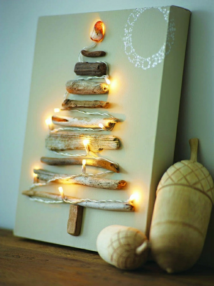 pequeño cuadro decorativo, arbol de navidad de madera, decoración DIY para un ambiente en estilo rústico 