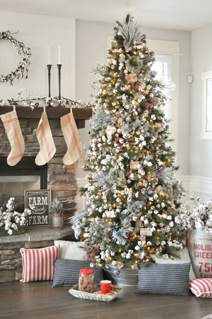 como adornar un arbol de navidad de manera elegante, árbol de navidad decorado con muchos adornos 