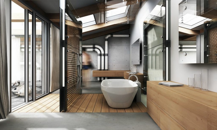 las mejores tendencias de decoración de baño 2018, grande cuarto de baño en estilo industrial 