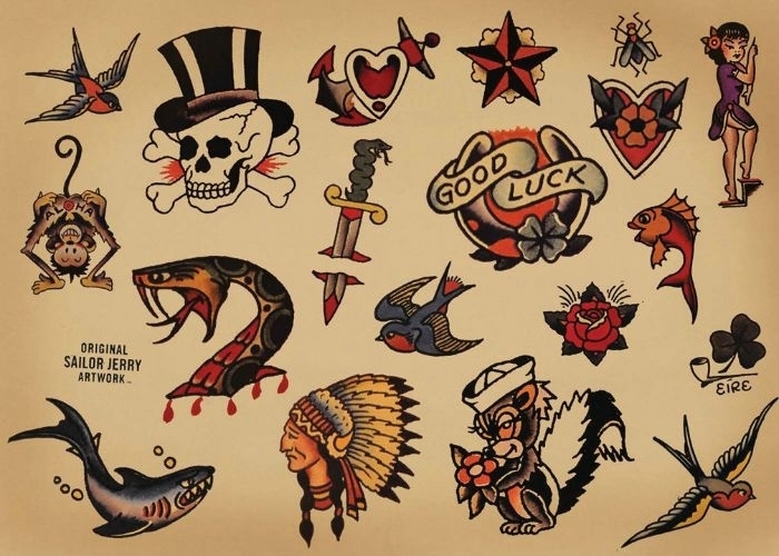 símbolos típicos tatuajes tradicionales, tatuajes calaveras, serpientes, chicas pin-уп, indigenas, golondrinas, tatuajes old school calaveras