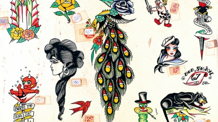 típicos símbolos de los tatuajes americanos tradicionales, tatuajes faciles para hombres y mujeres 