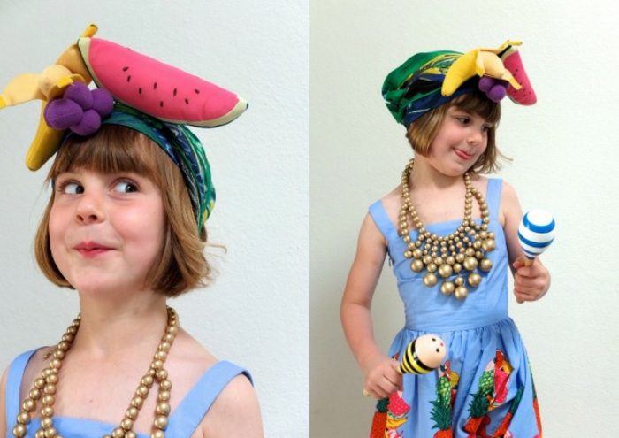 ideas originales y fáciles de hacer de disfraces de halloween caseros para niños, disfrace exótico con frutas 