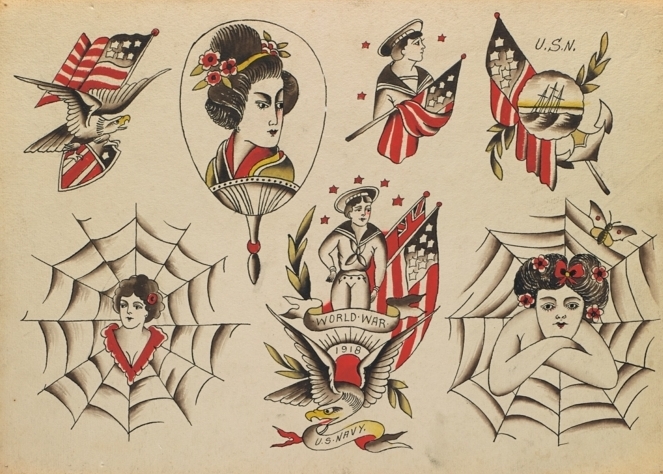 tattoo japones inspirados en los tatuajes americanos tradicionales de los años 30, tattoos patrioticos