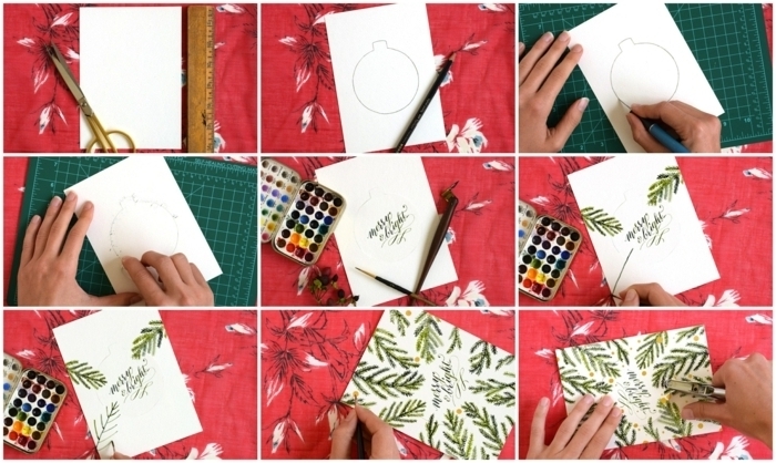 cómo hacer tarjetas navideñas originales paso a paso, tarjetas de cartulina bonitas y fáciles de hacer 