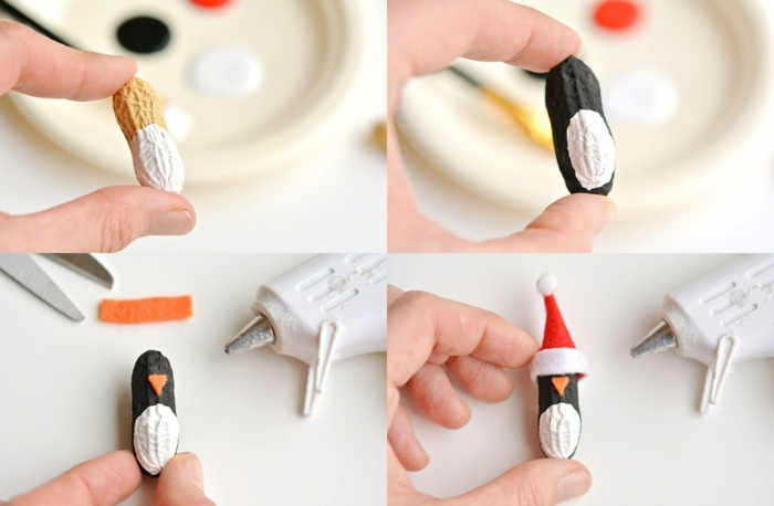 cómo hacer un pinguino de cáscara de cacahuete paso a paso, motivos navideños super monos paso a paso 