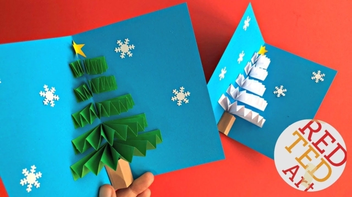 postales de navidad originales tridimensionales con sorpresa dentro, postales navideños con árboles de Navidad 