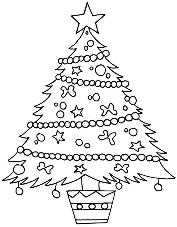 precioso dibujo de árbol de navidad, arbol de navidad para colorear para niños pequeños 
