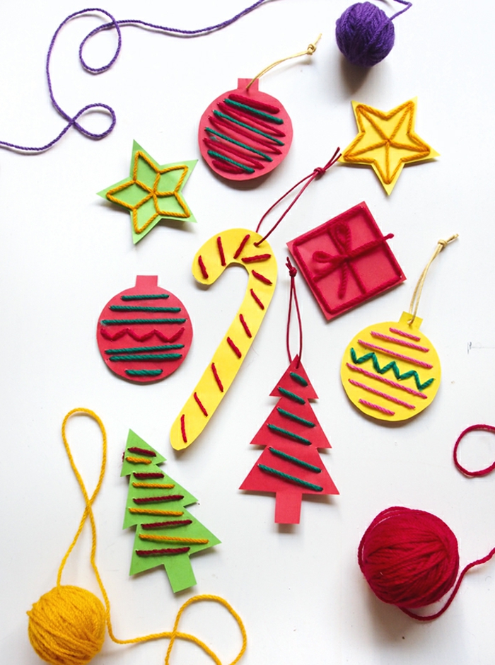 decoracion navideña original para pequeños y adultos, adornos navideños de papel e hilo de lana 