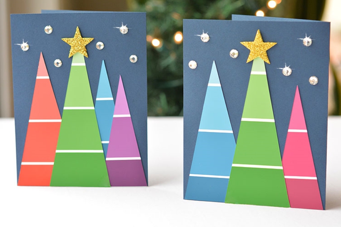 tarjetas con árboles de navidad efecto ¨ombre¨, postales navideñas personalizadas super bonitas 