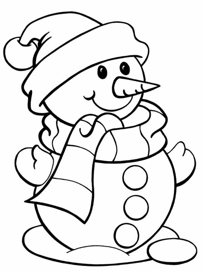 muñequito de nieve, dibujo clásico, páginas de dibujos para colorear para niños pequeños 