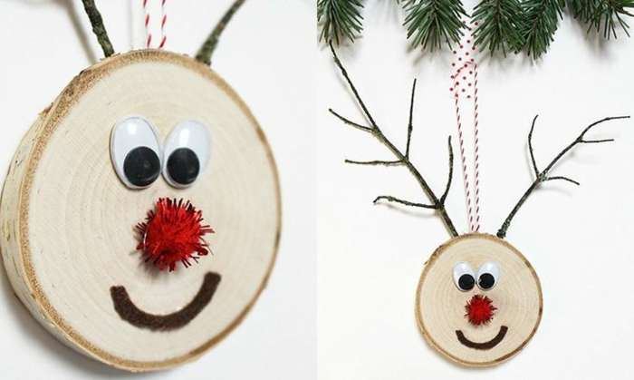 preciosos adornos navideños DIY hechos de materiales reciclados, rodajas de madera decoradas 
