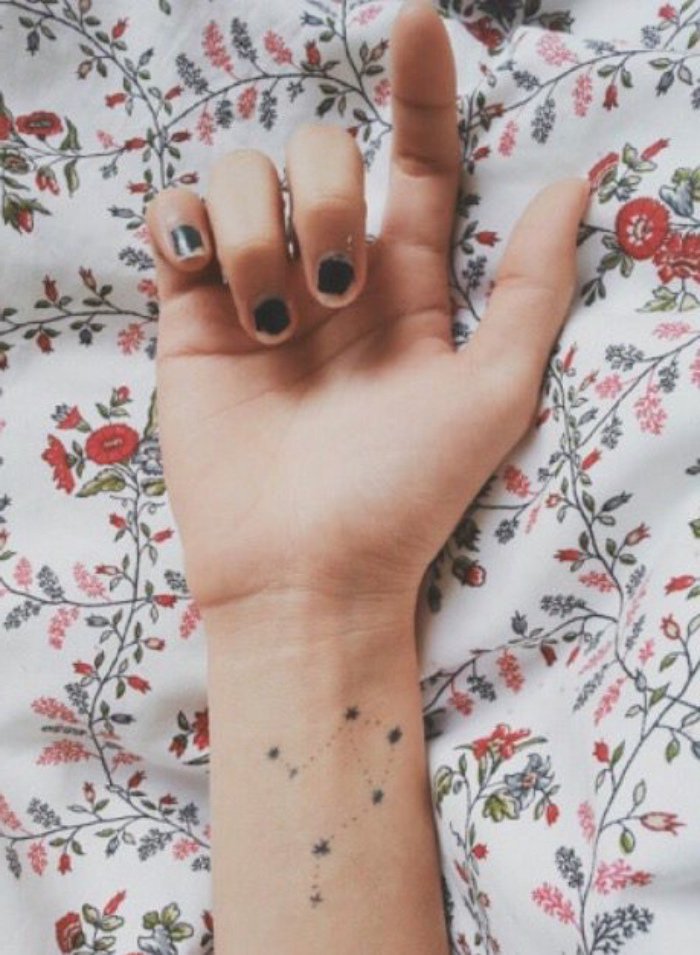 constelación estelar tatuada en el antebrazo, ideas de tattoos hombre y mujer en fotos
