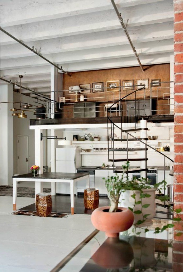 ideas de decoración salón pequeño estilo industrial, salón decorado en gris, marron, blanco y negro 