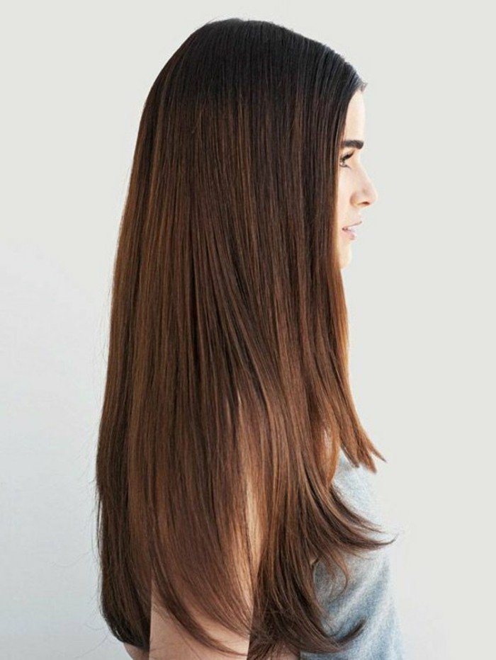 cabellera larga lisa con degradado, peinados y cortes de pelo originales con reflejos en el pelo 