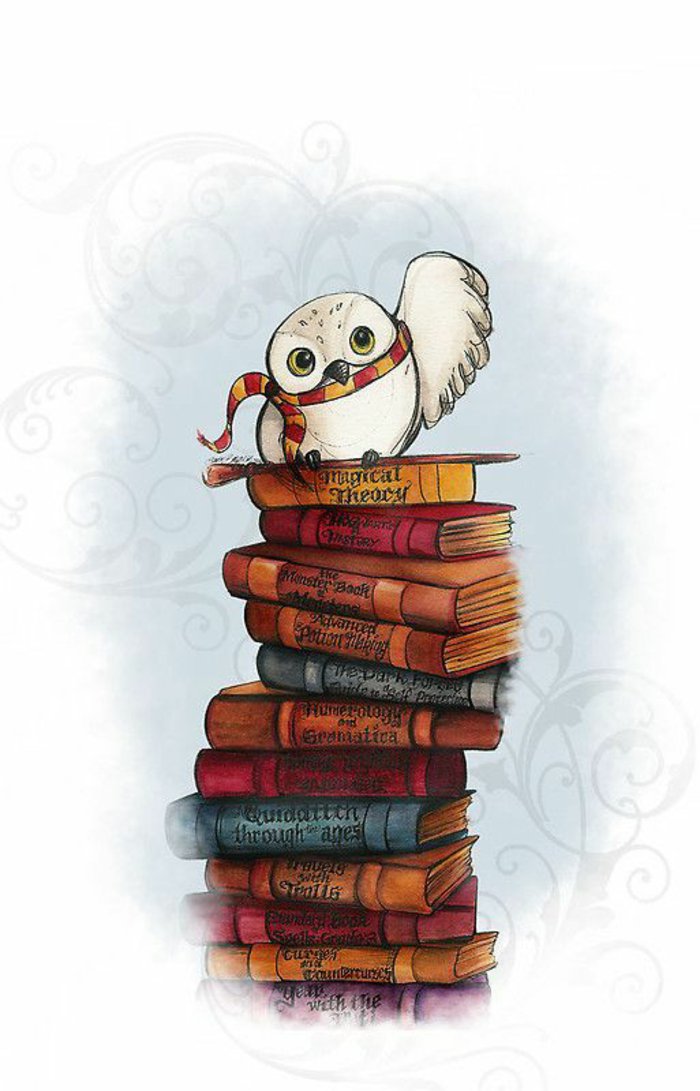 fondos iphone inspirados en Harry Potter, cadena de libros con una ova blanca con bufanda 