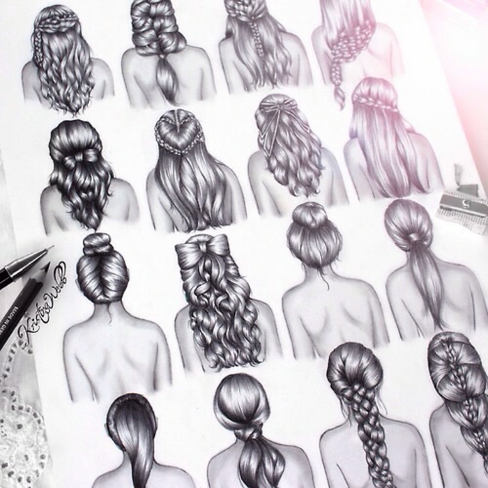 como dibujar una persona facil, dibujos fáciles que inspiran, 16 propuestas de peinados en dibujo 