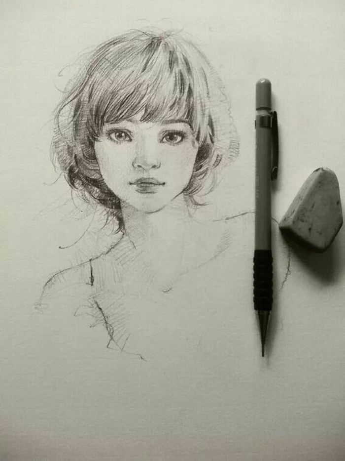 dibujos de niñas bonitos, cómo dibujar la cara de una mujer, dibujo con lápiz fácil de hacer 