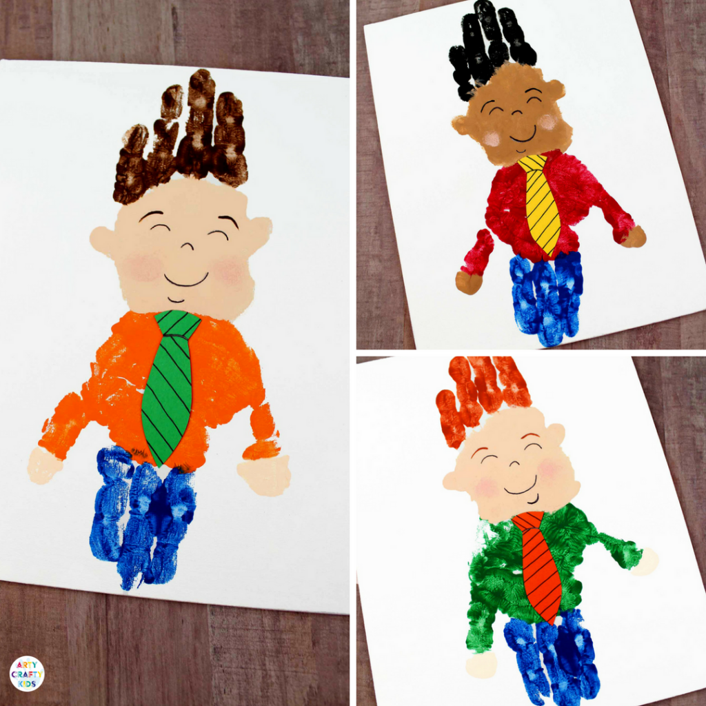 dibujos infantiles originales con huellas de mano, ejemplos de regalos para el día del padre hechos a mano en imagines 